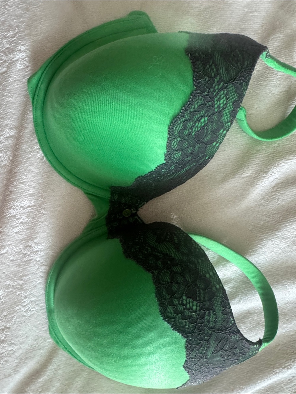 Victoria's Secret Green Bra with Black Lace Trim
